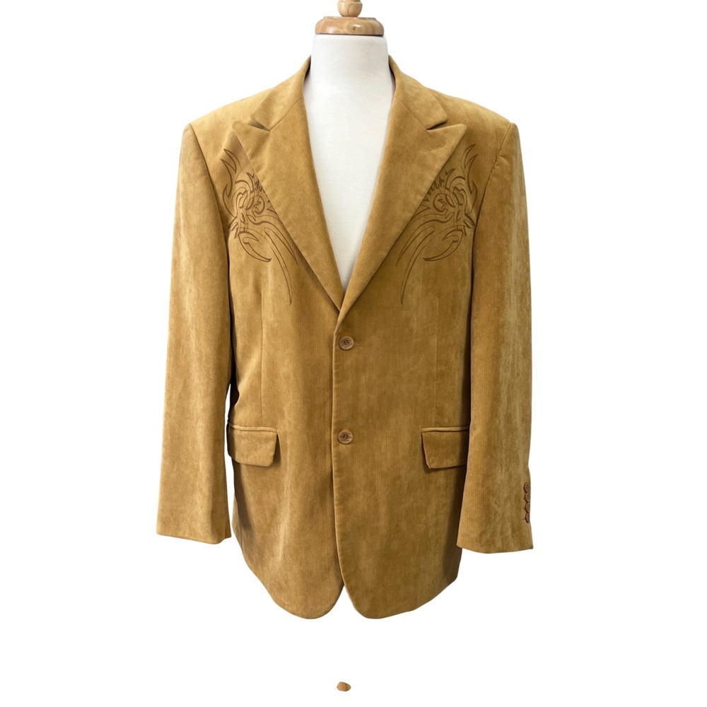 Inserch Sport Jacket Mens XL Tan Gold Western Velvet Corduroy Velvet Blazer
